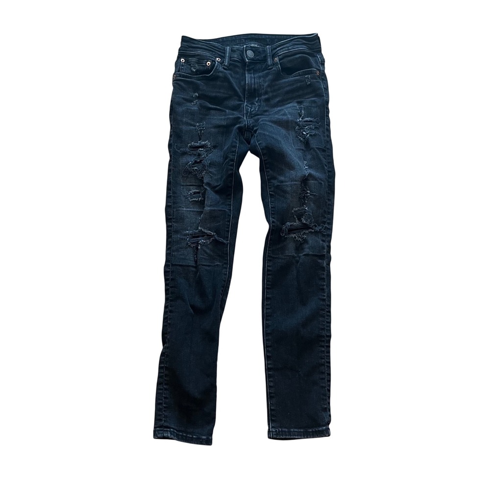 American Eagle Airflex+ Distressed Skinny Jeans Mens 28x30 Faded Black‎ Ripped
